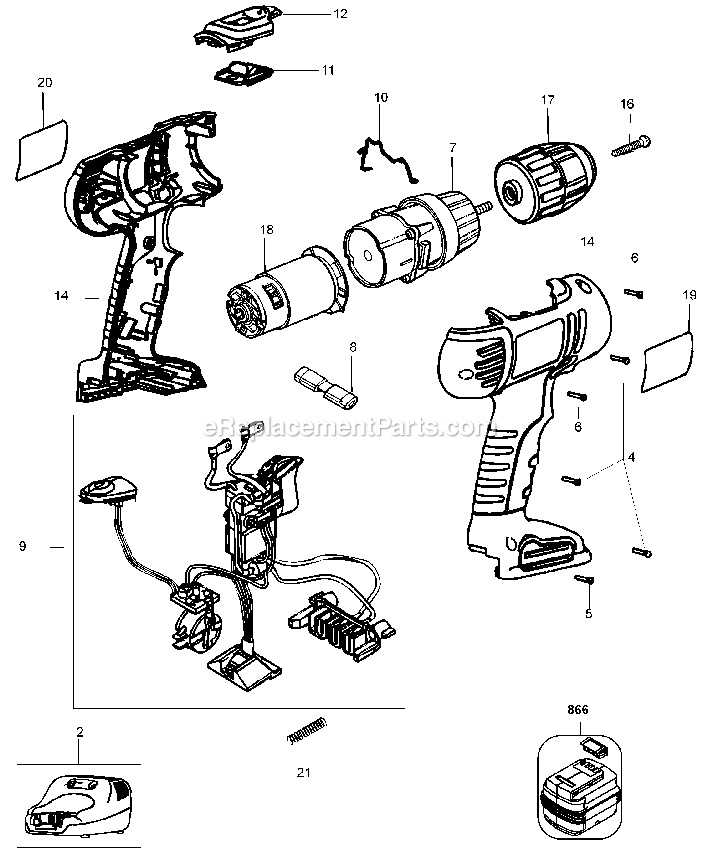 Black and Decker HP180K-AR (Type 1) 18v Cordless Hammer Drill Power Tool Page A Diagram